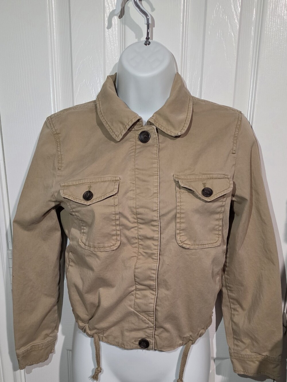 Banana Republic Petite XS Khaki Beige Utility Jacket Button-Front Safari Crop